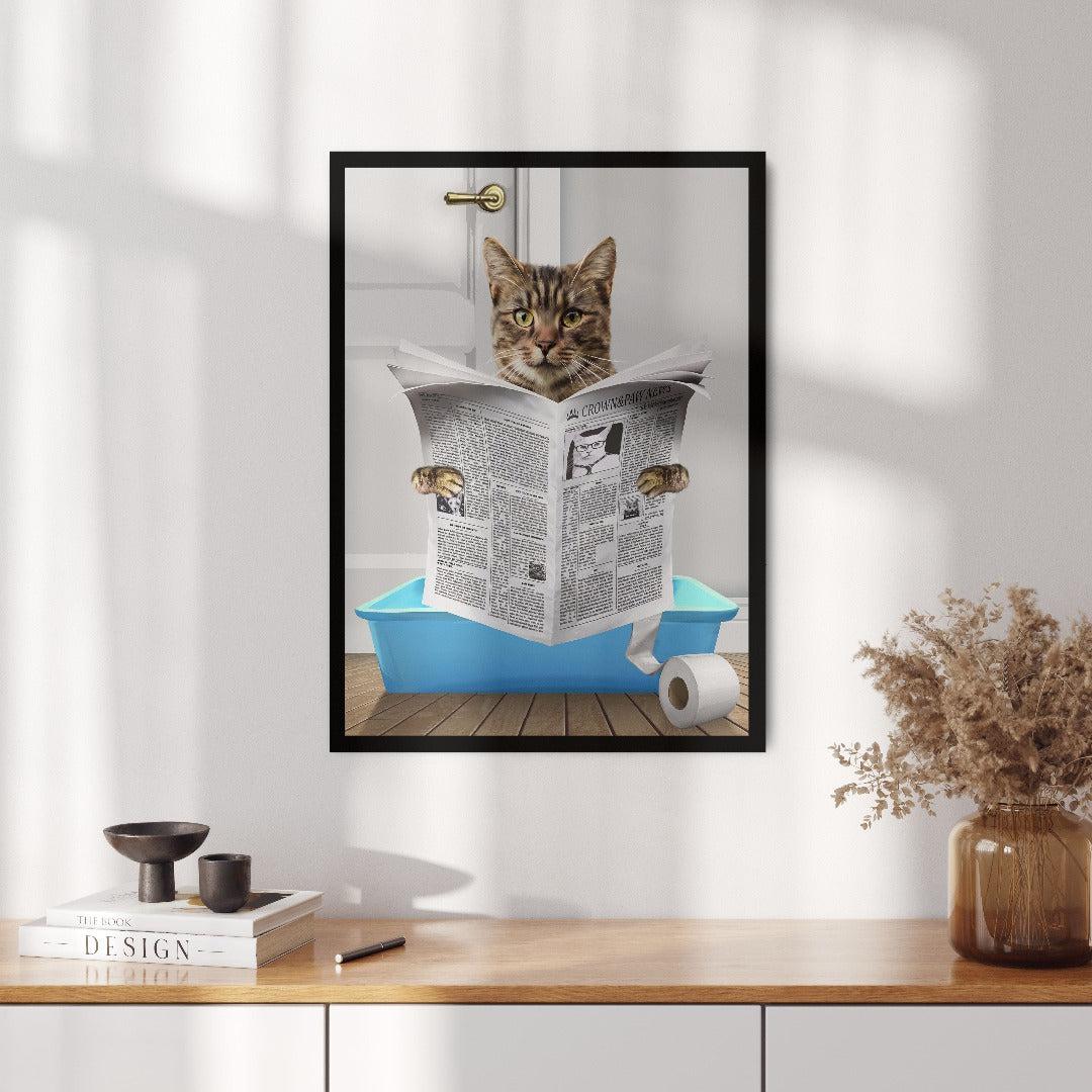 "Crown and Paw - Framed Poster Custom Cat in Litter Tray Portrait - Framed Poster 8"" x 10"" / Black / Blue"