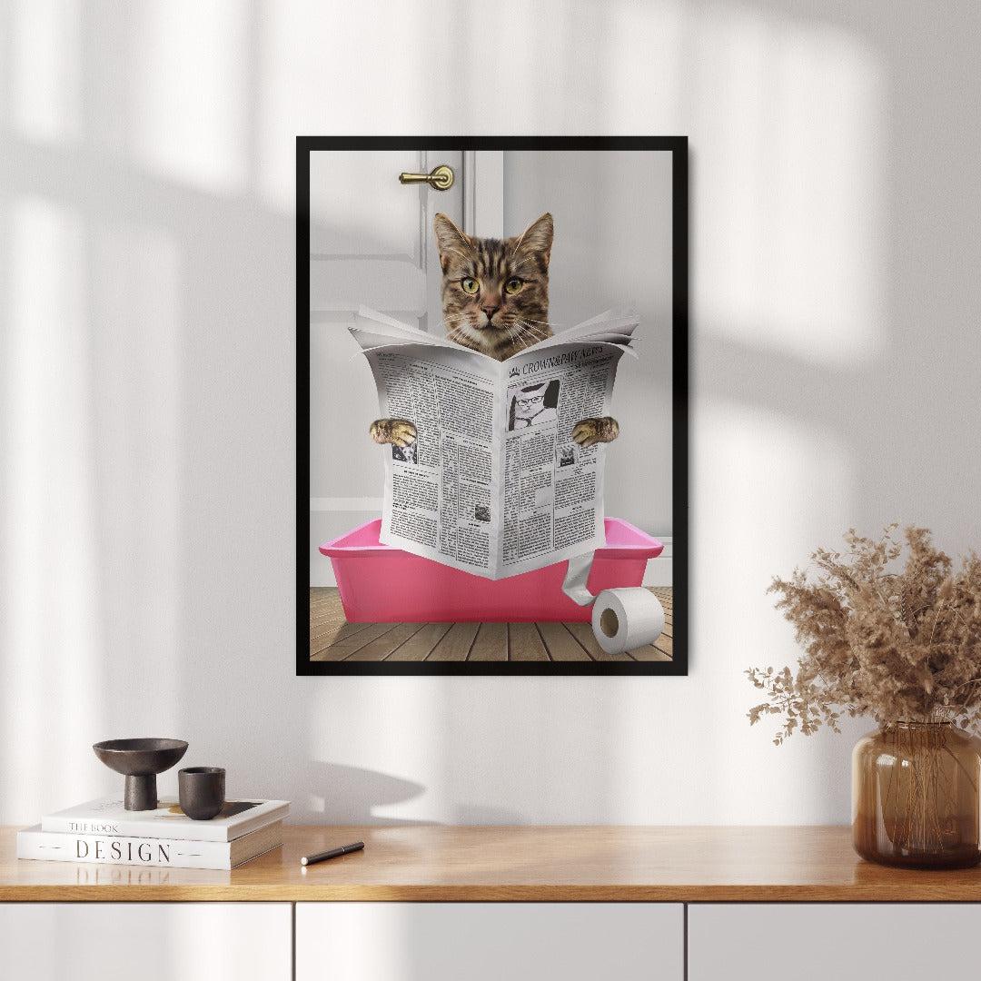 "Crown and Paw - Framed Poster Custom Cat in Litter Tray Portrait - Framed Poster 12"" x 16"" / Black / Pink"