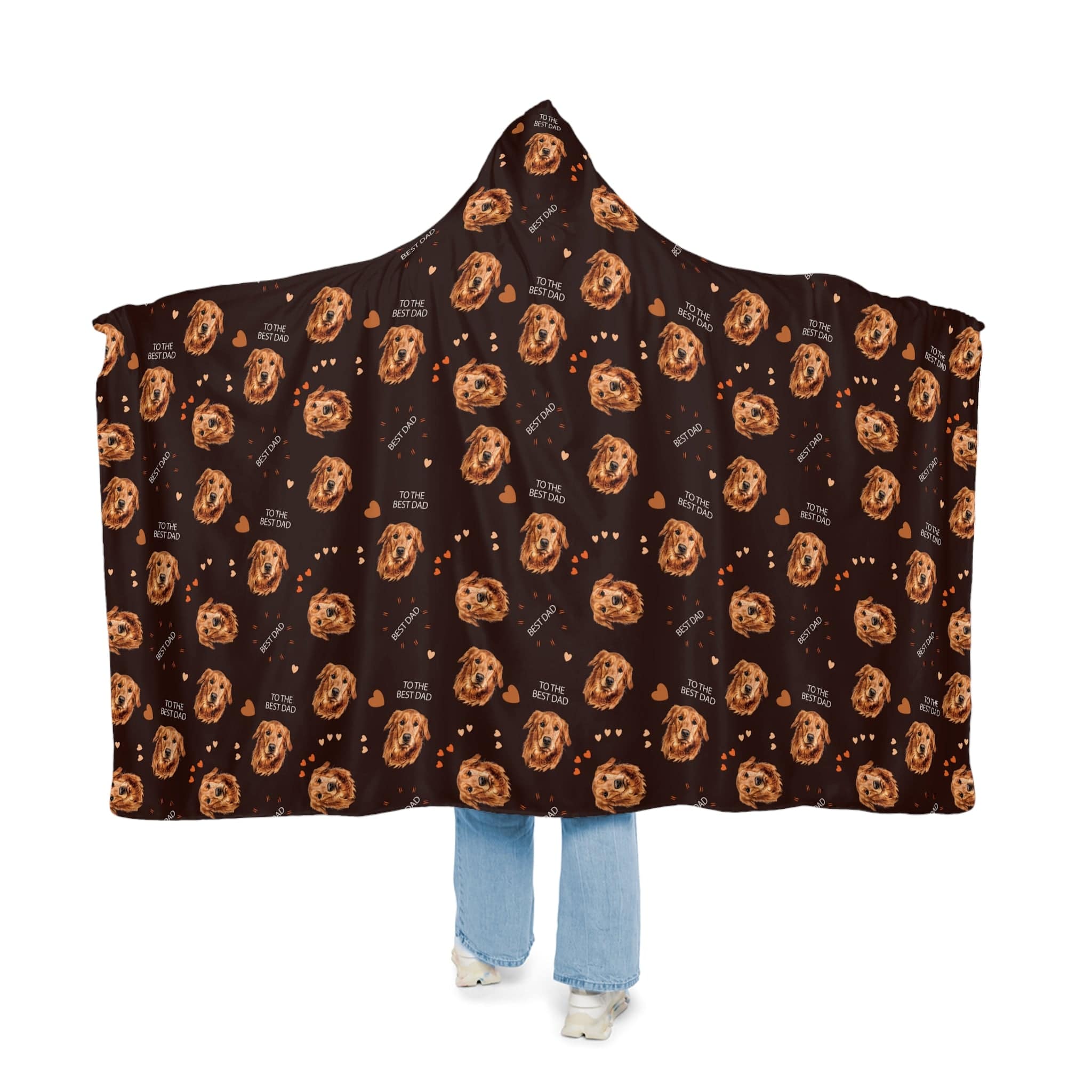 Dog Dad Hooded Blanket - Super Soft Fleece with Pet Face Pattern