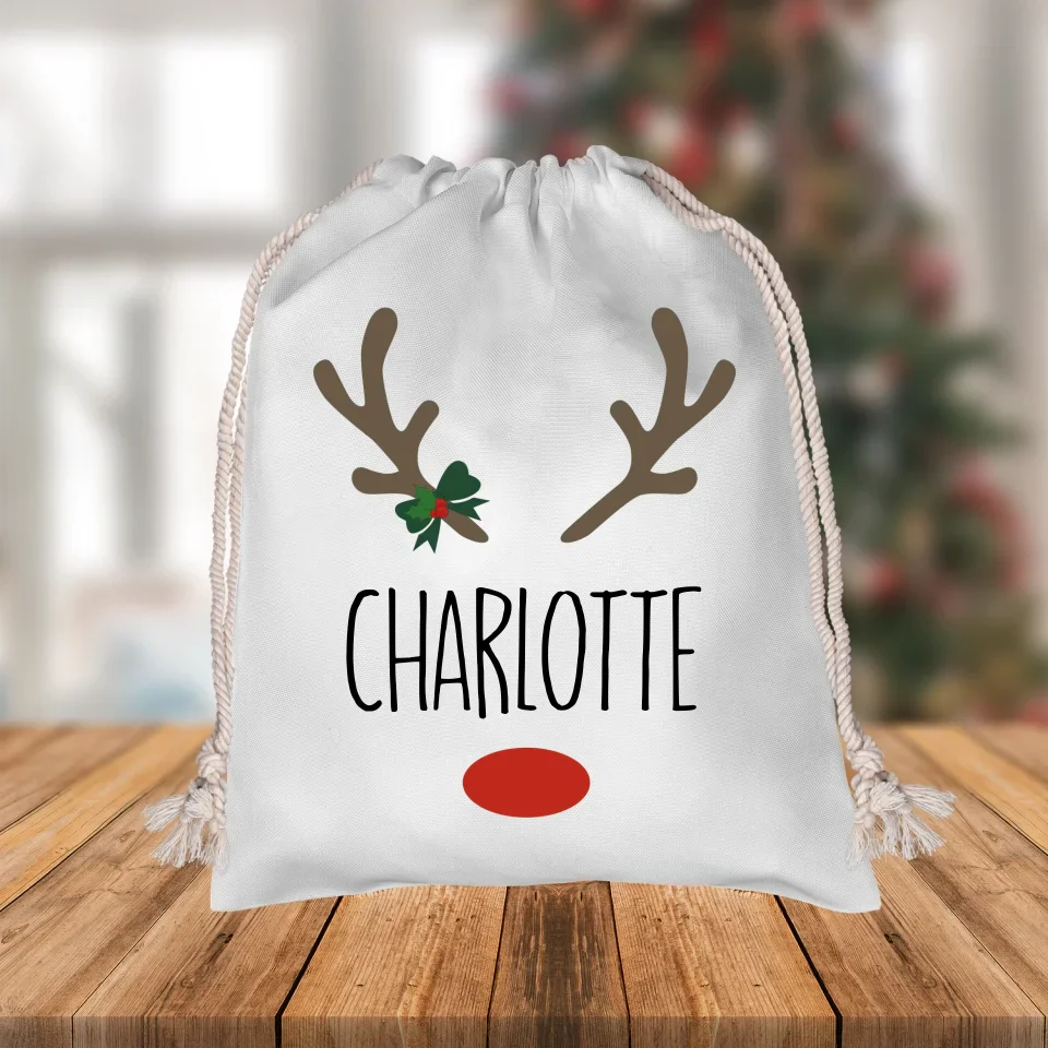 Custom Name Reindeer Christmas Sack