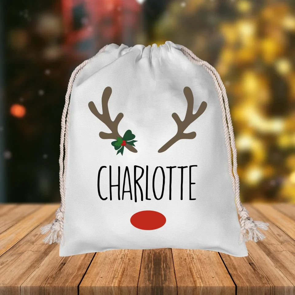 Custom Name Reindeer Christmas Sack