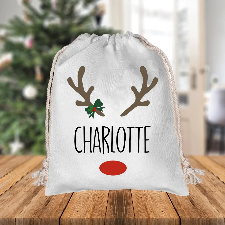 Custom Name Reindeer Christmas Sack