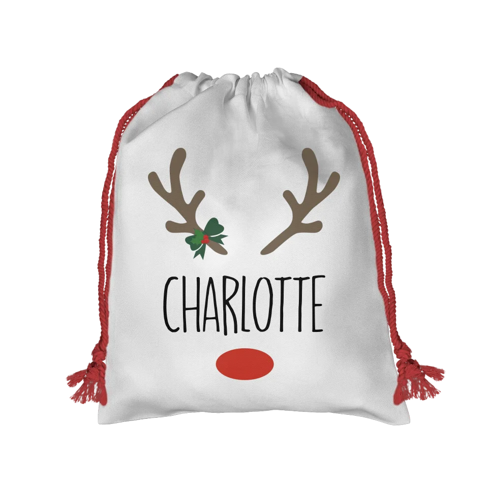 Custom Name Reindeer Christmas Sack
