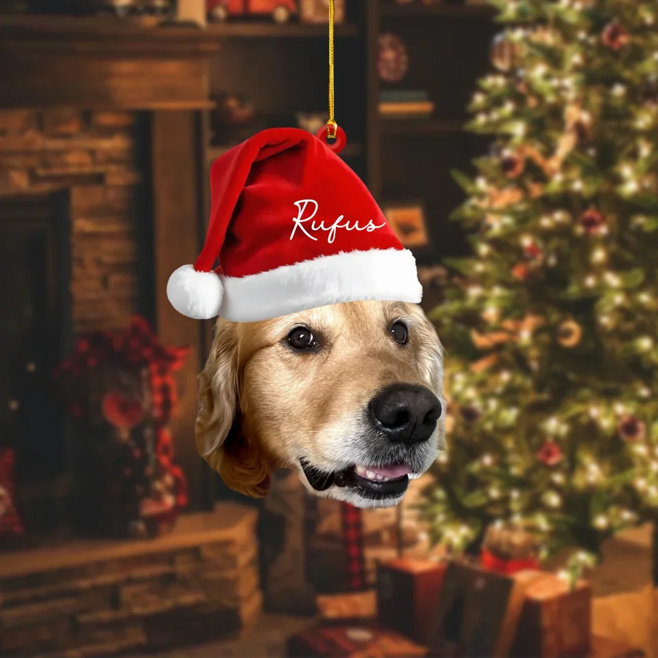 Custom Shape Pet in Santa Hat Ornament