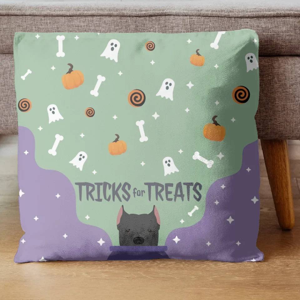 Tricks for Treats Throw Pillow with Custom Pet Icon