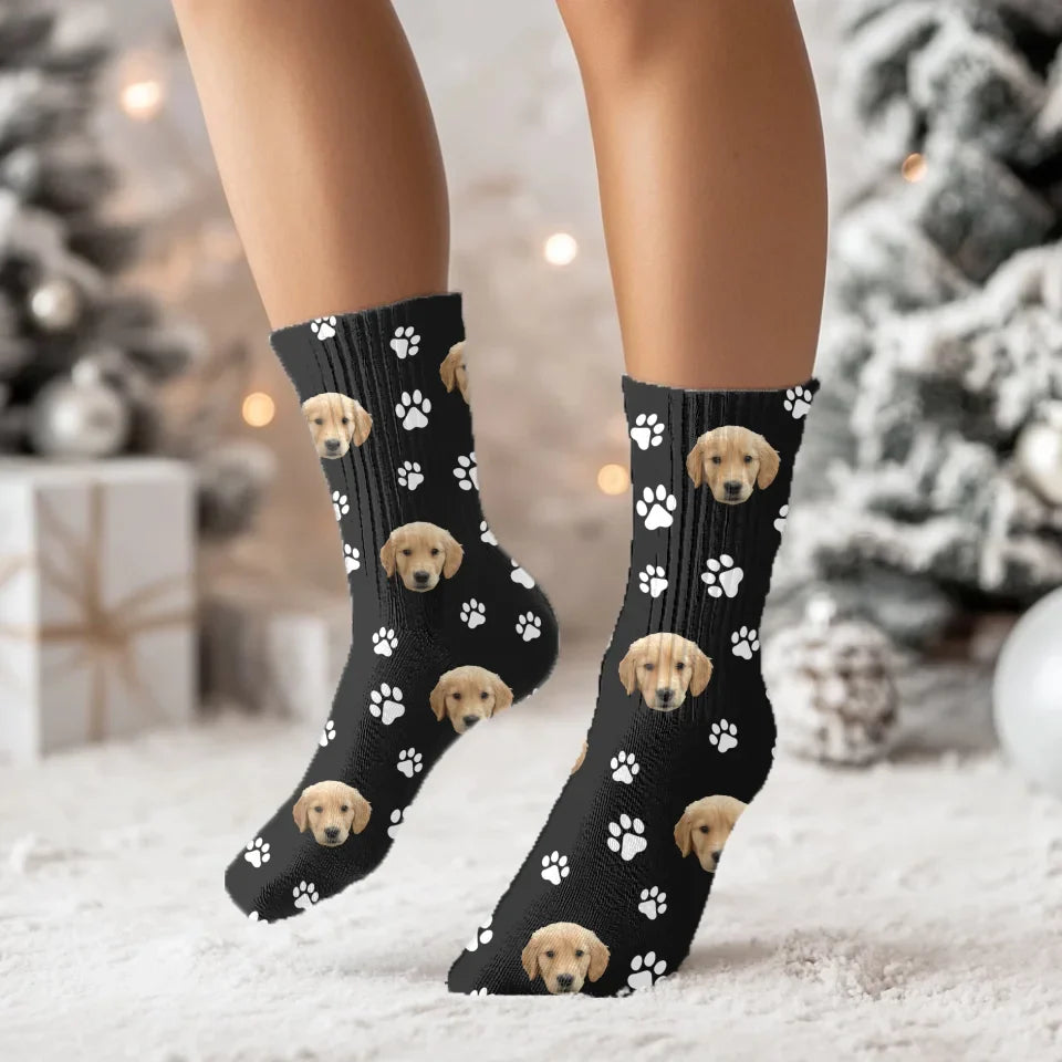 Paw Print and Pet Face Pattern Socks
