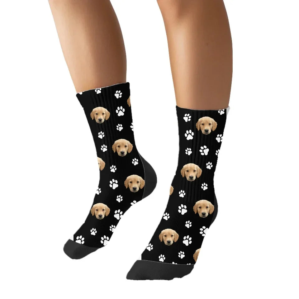 Paw Print and Pet Face Pattern Socks