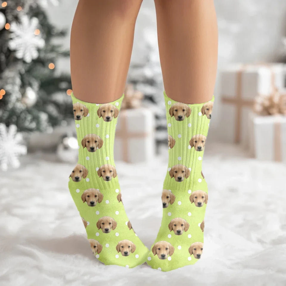 Personalized Polka Dot Pet Face Socks