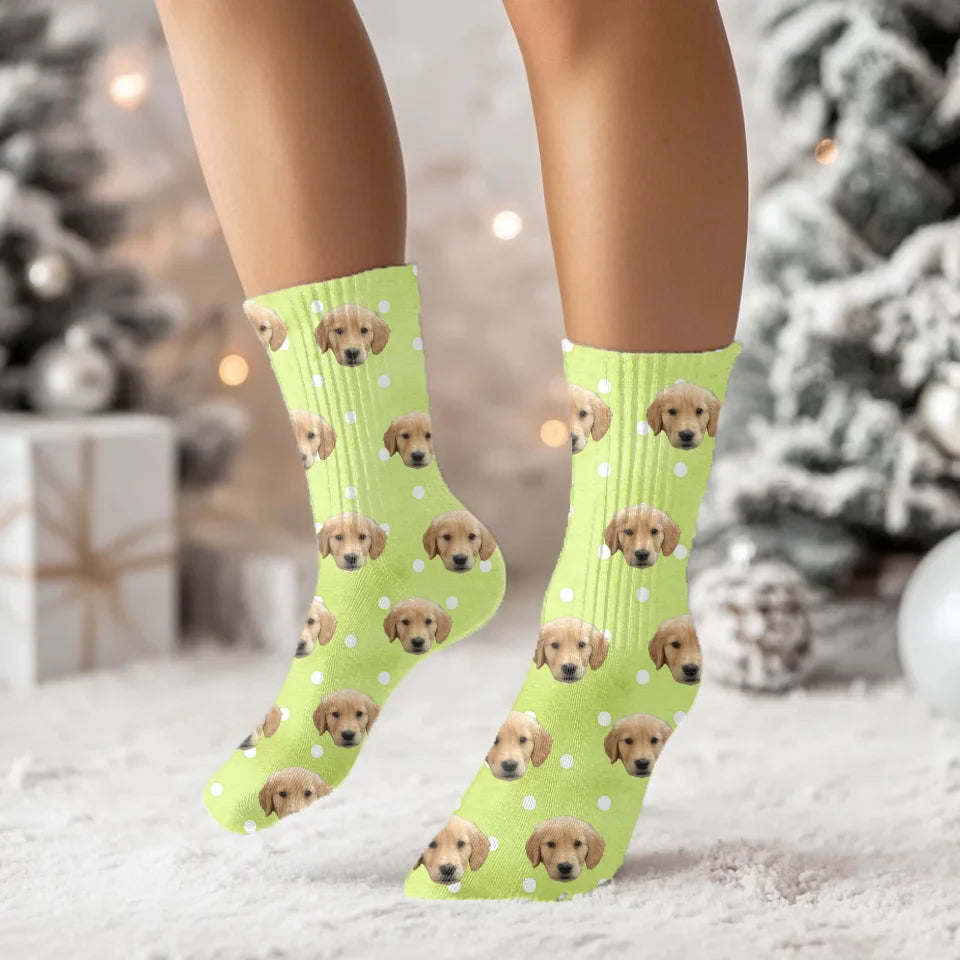 Personalized Polka Dot Pet Face Socks
