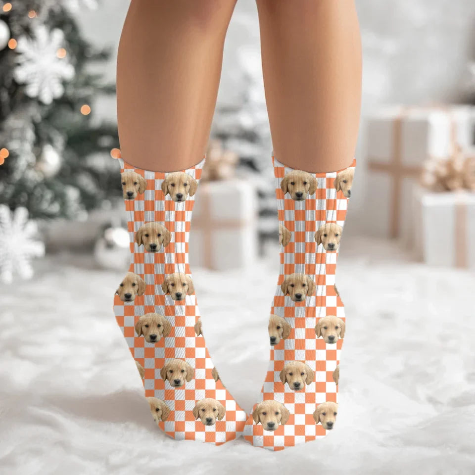Personalized Checkered Pet Face Socks