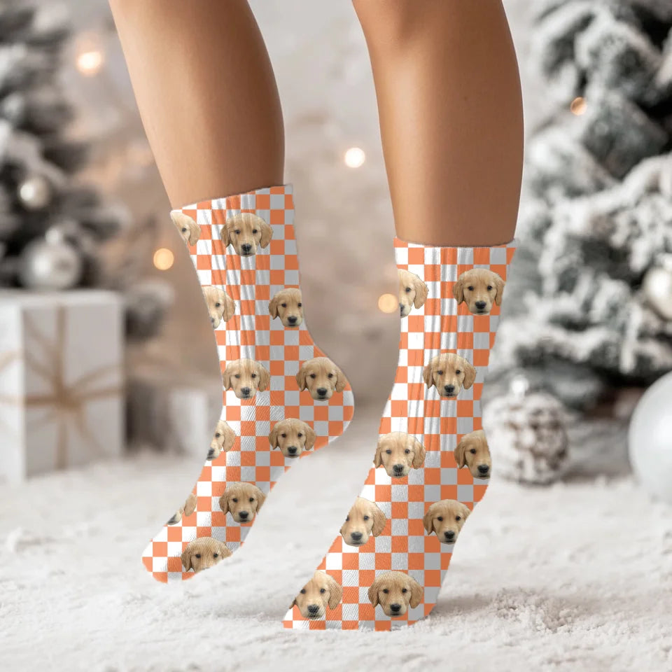 Personalized Checkered Pet Face Socks