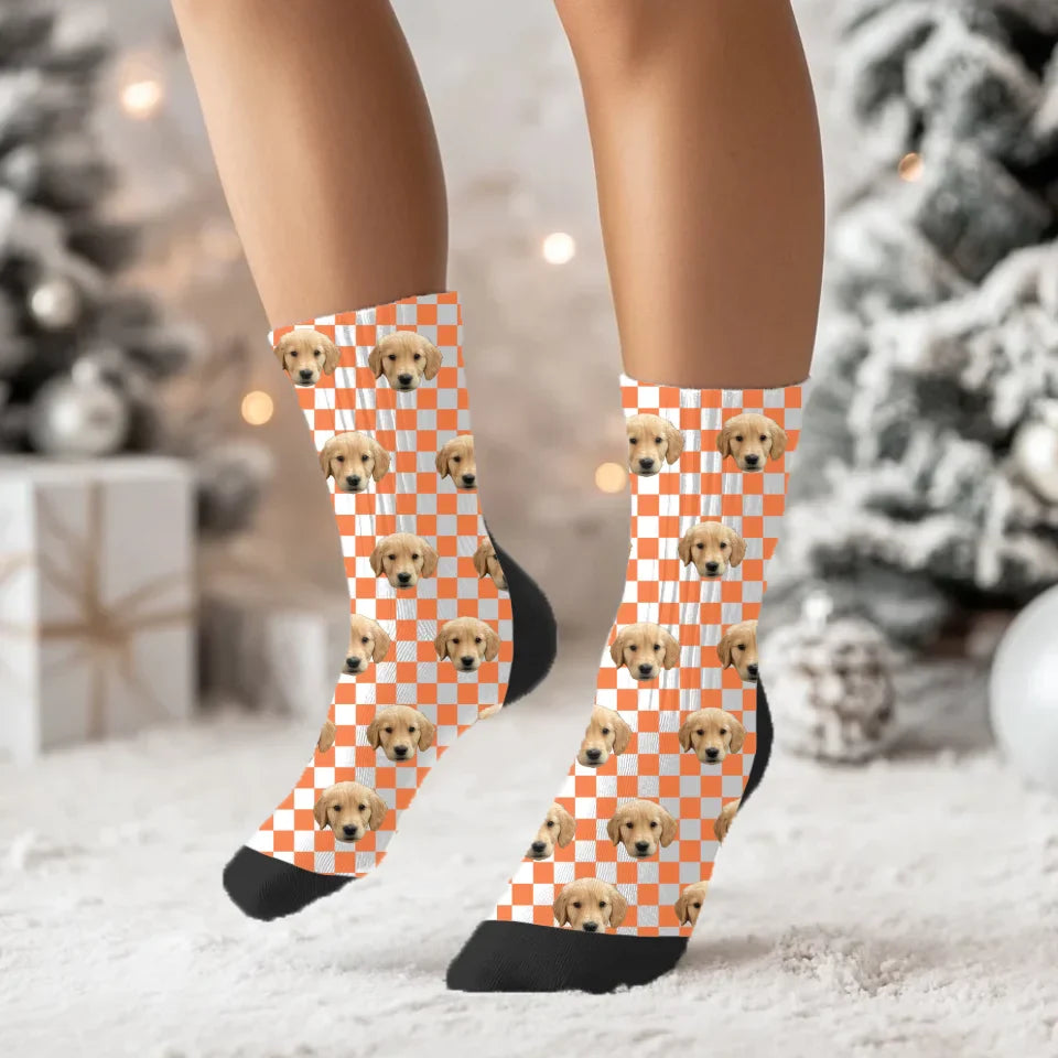Personalized Checkered Pet Face Socks