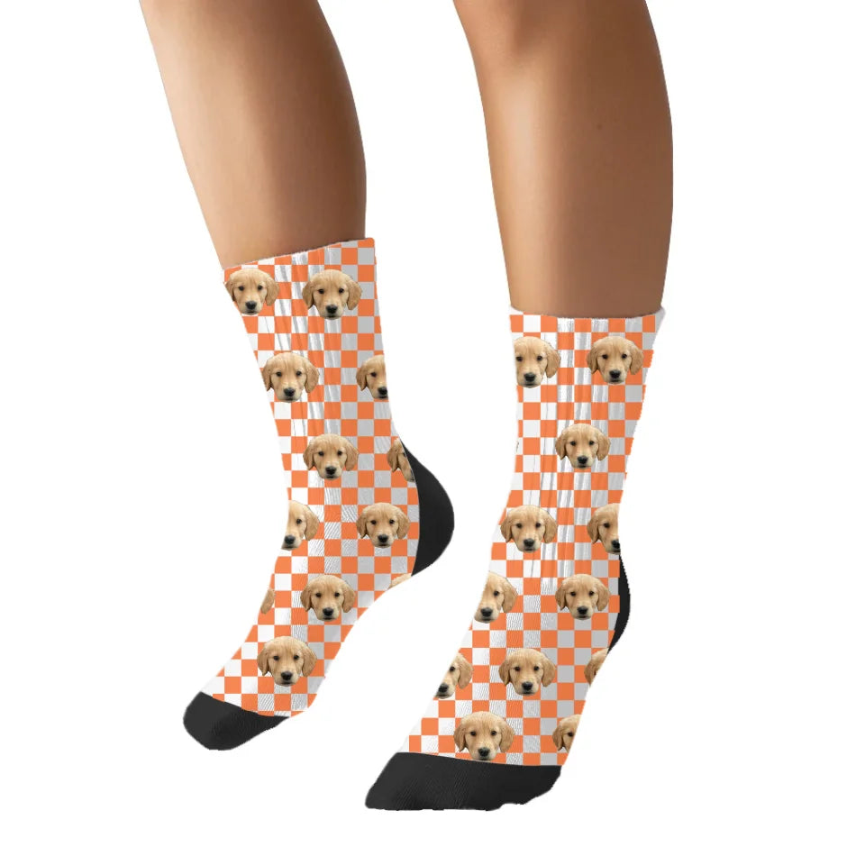 Personalized Checkered Pet Face Socks