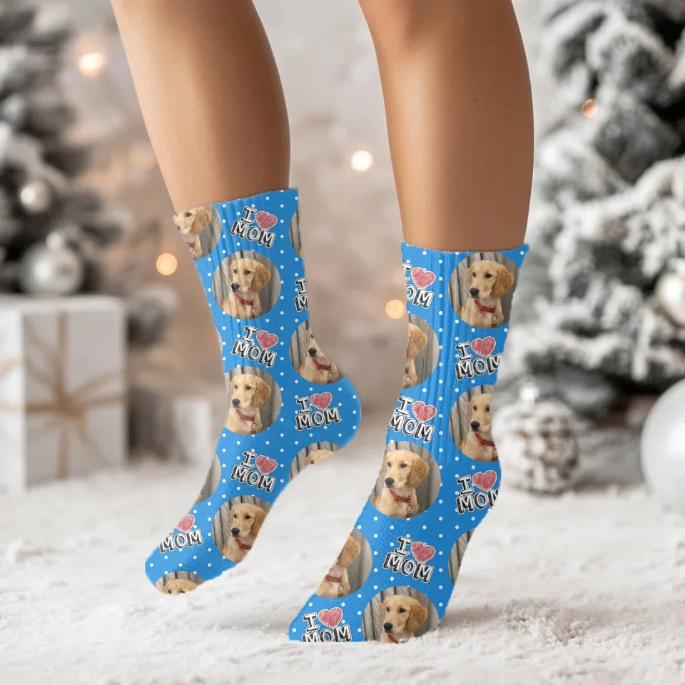 Personalized I Heart Mom Pet Face Socks