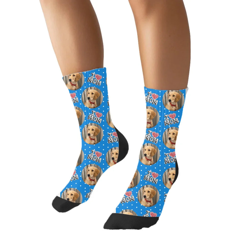 Personalized I Heart Mom Pet Face Socks