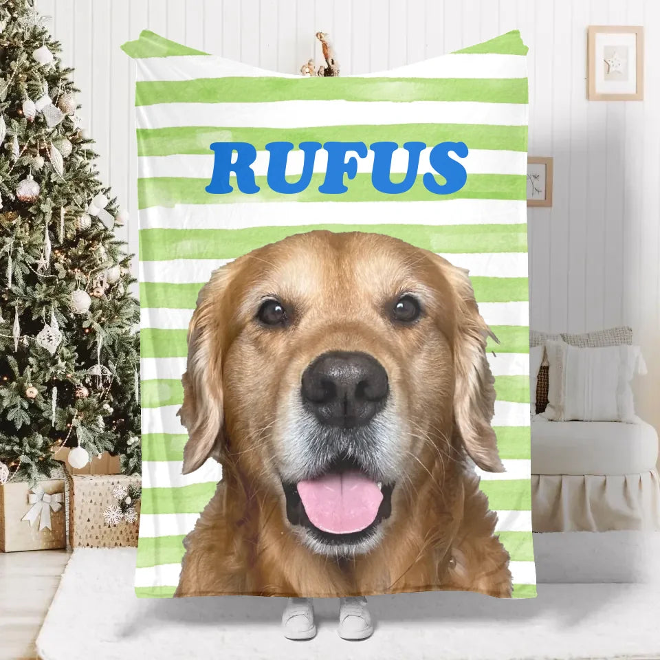 Personalized Striped Pet Photo Blanket