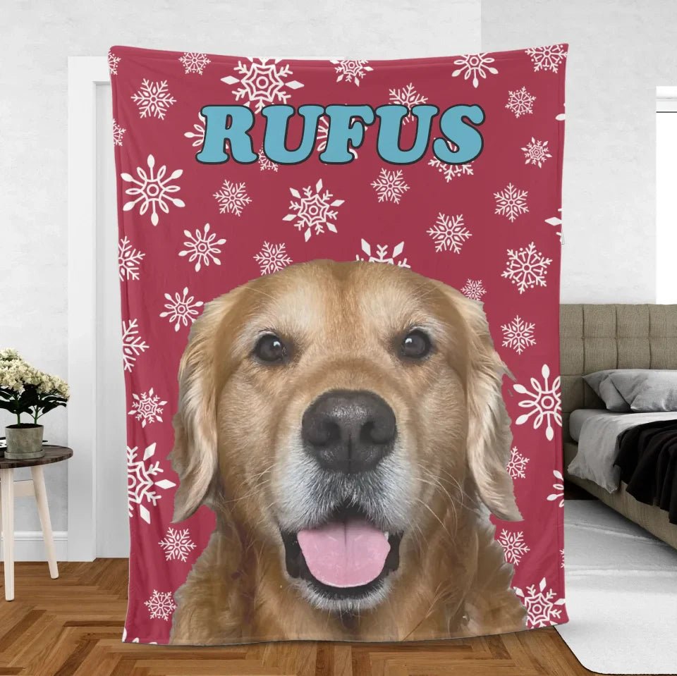 Personalized Christmas Snowflakes Pet Photo Blanket