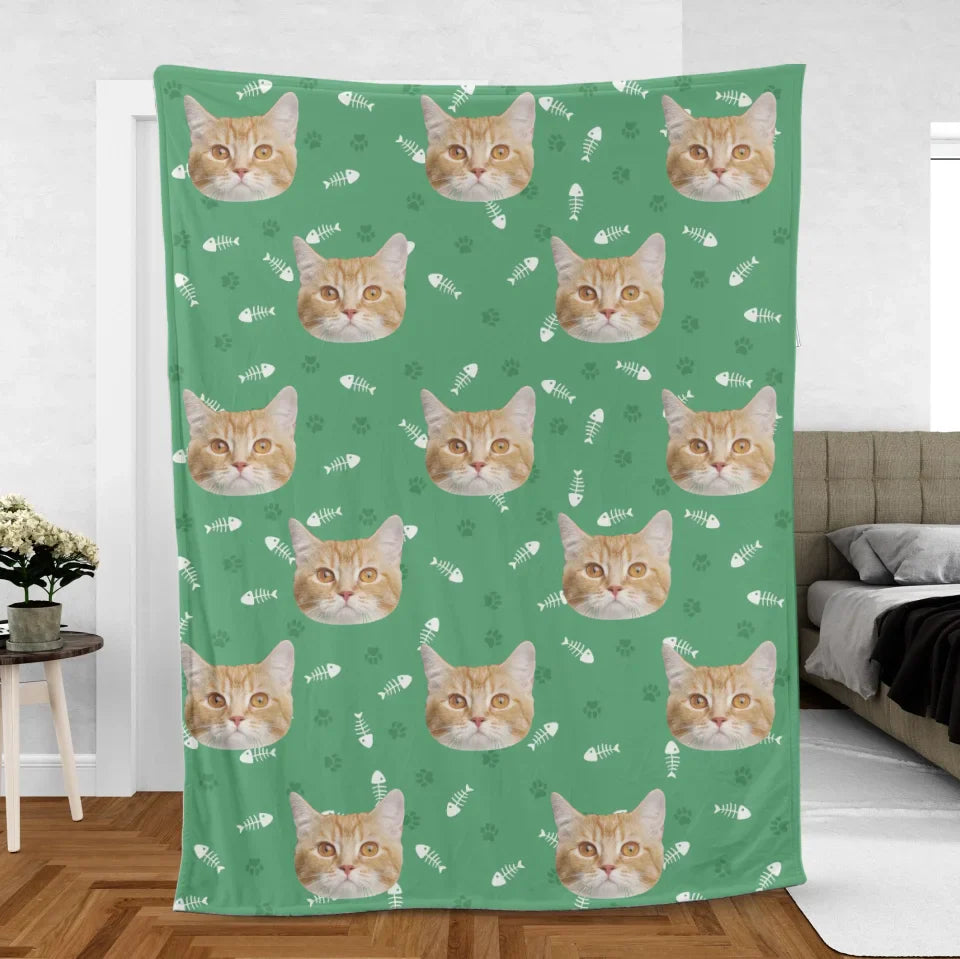 Personalized Cat Face Photo Blanket