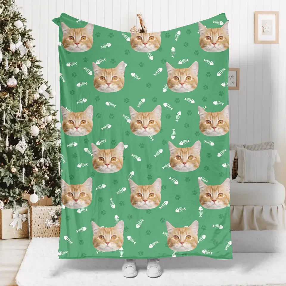 Personalized Cat Face Photo Blanket