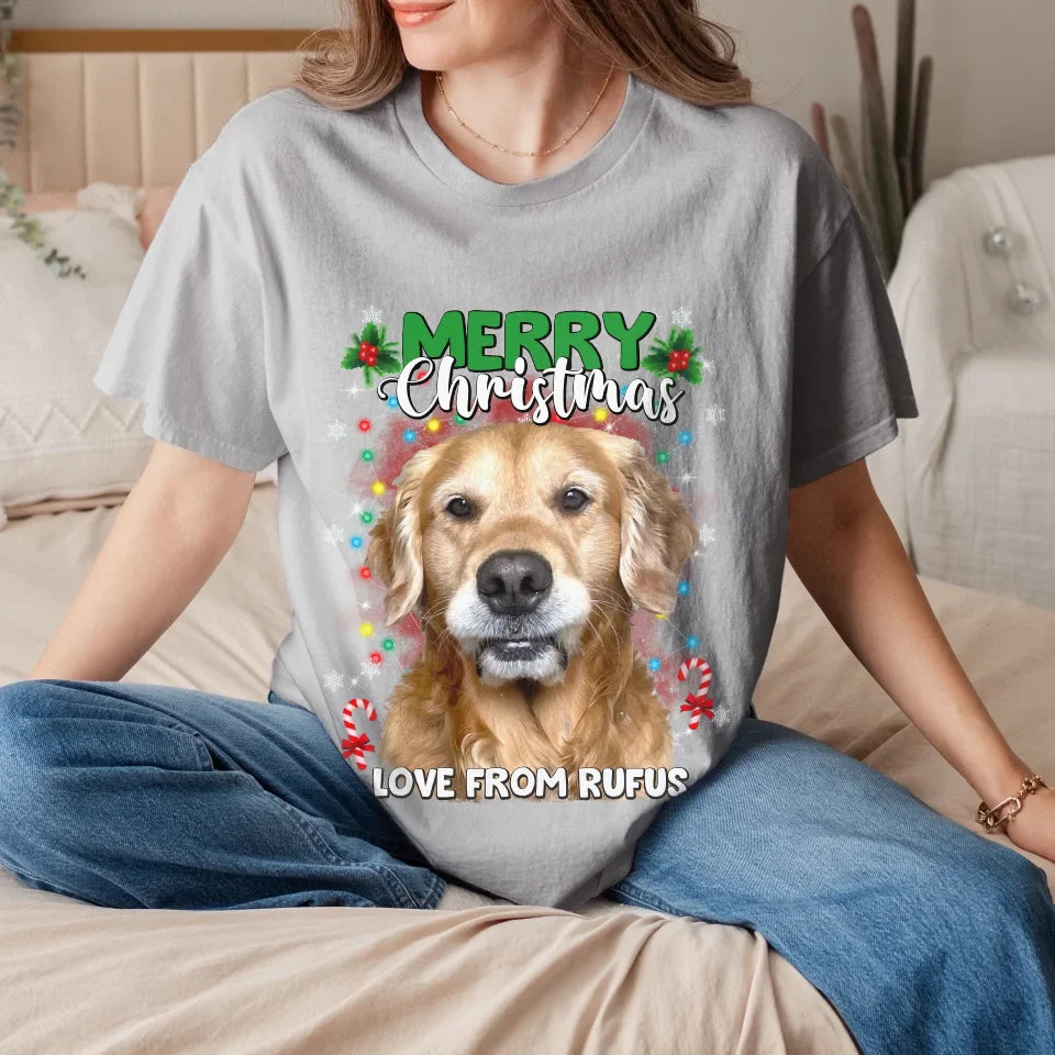 Personalized Christmas Tree Lights Custom Pet Face T-Shirt