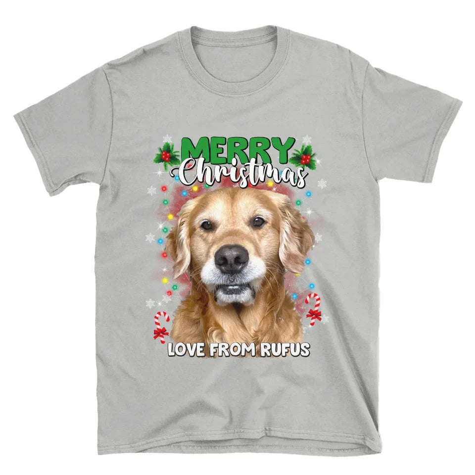 Personalized Christmas Tree Lights Custom Pet Face T-Shirt