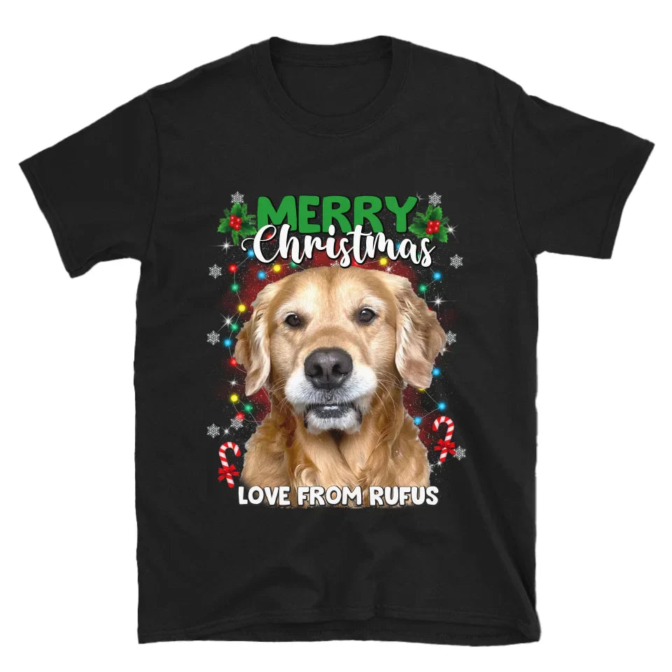 Personalized Christmas Tree Lights Custom Pet Face T-Shirt