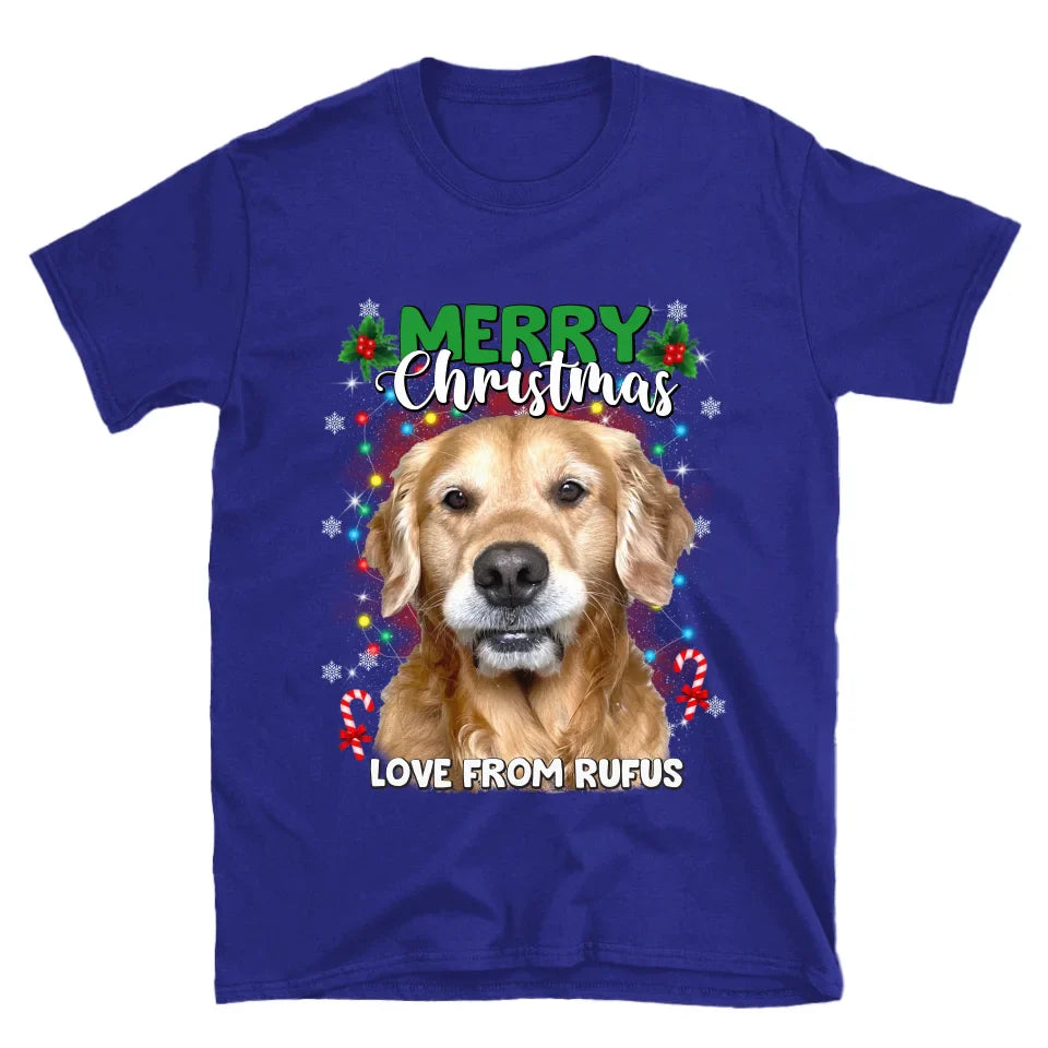 Personalized Christmas Tree Lights Custom Pet Face T-Shirt