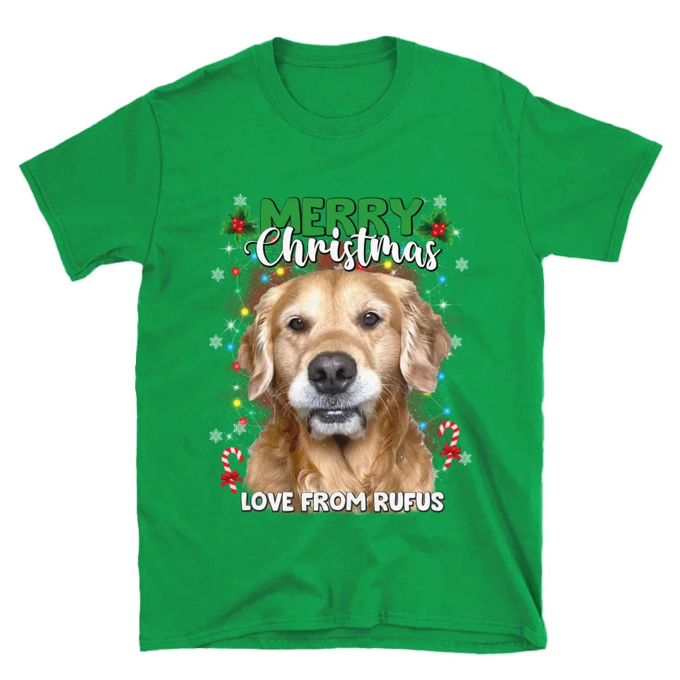Personalized Christmas Tree Lights Custom Pet Face T-Shirt