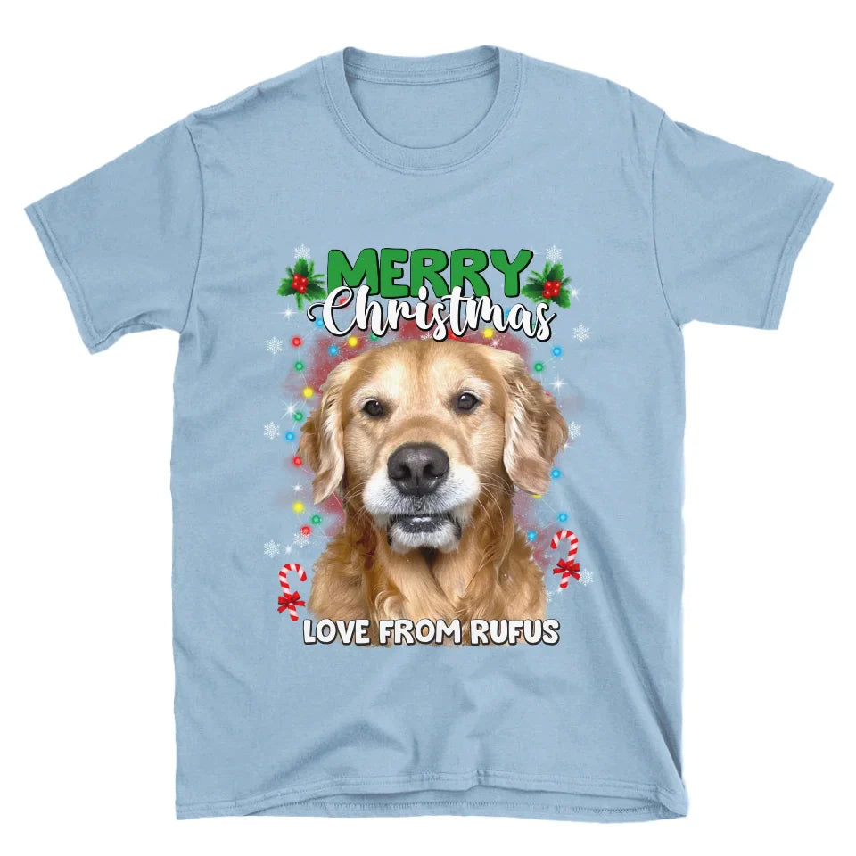Personalized Christmas Tree Lights Custom Pet Face T-Shirt