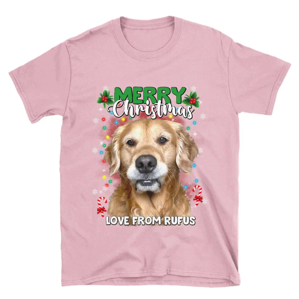 Personalized Christmas Tree Lights Custom Pet Face T-Shirt