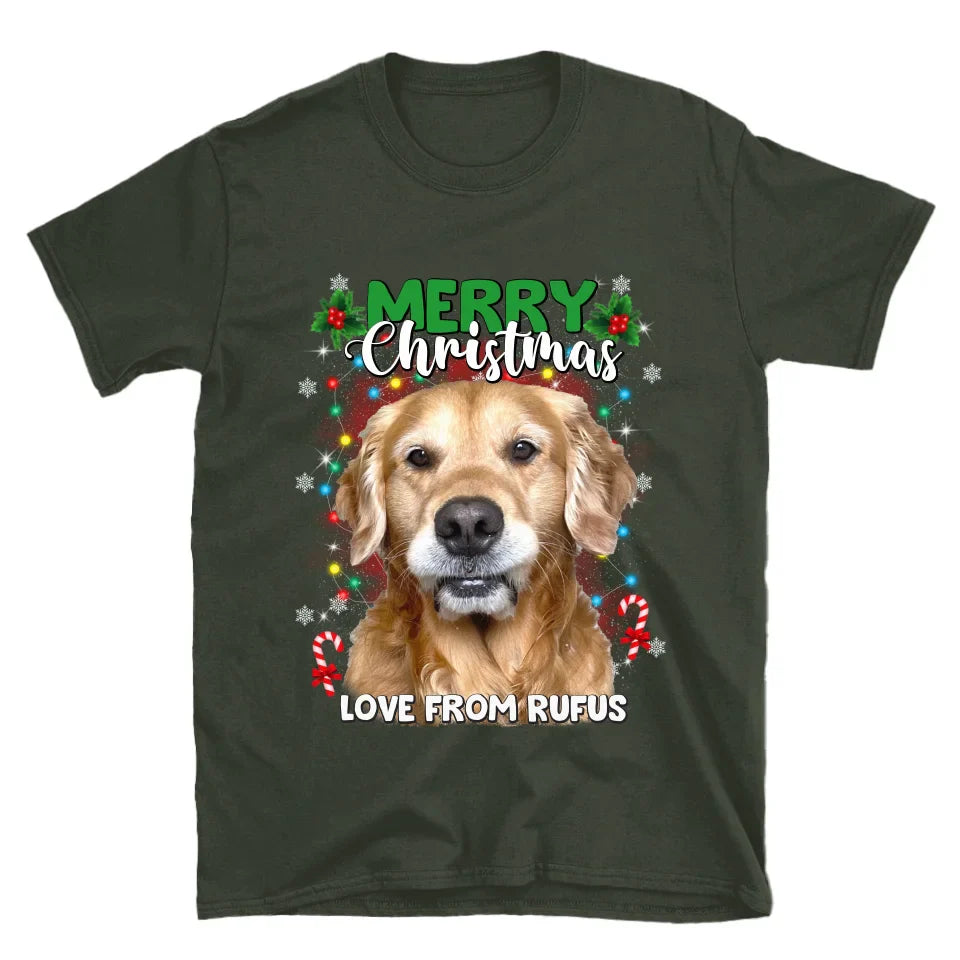 Personalized Christmas Tree Lights Custom Pet Face T-Shirt