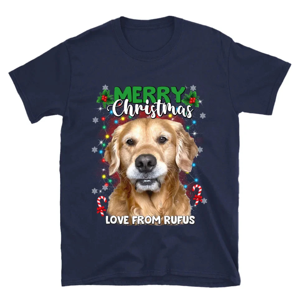 Personalized Christmas Tree Lights Custom Pet Face T-Shirt
