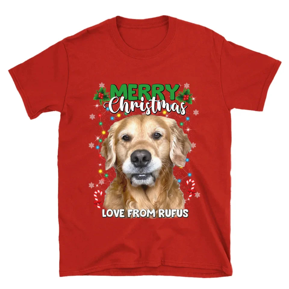 Personalized Christmas Tree Lights Custom Pet Face T-Shirt