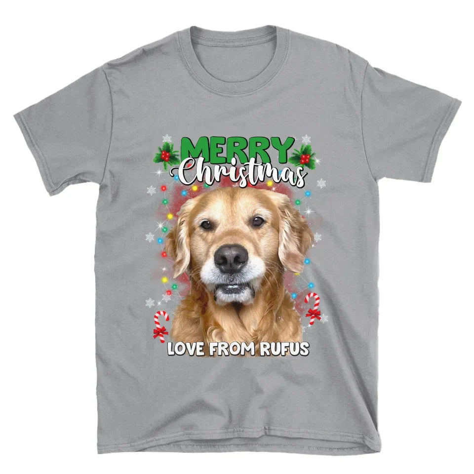 Personalized Christmas Tree Lights Custom Pet Face T-Shirt