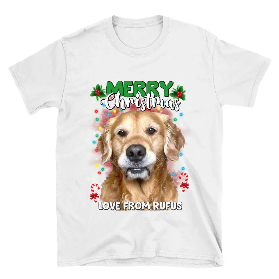 Personalized Christmas Tree Lights Custom Pet Face T-Shirt