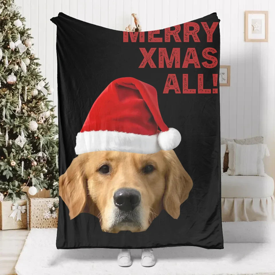Personalized Merry Xmas Text and Photo Blanket