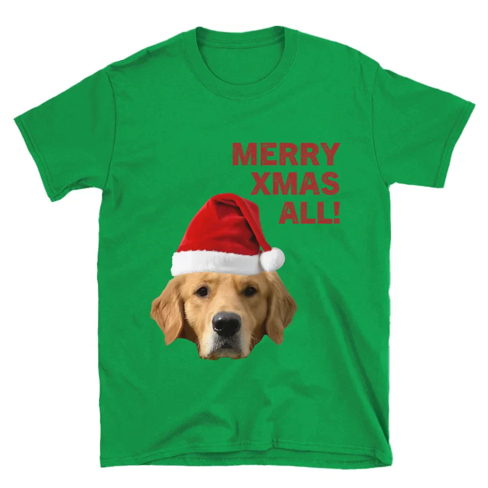 Personalized Merry Xmas Text and Pet in Santa Hat T-Shirt