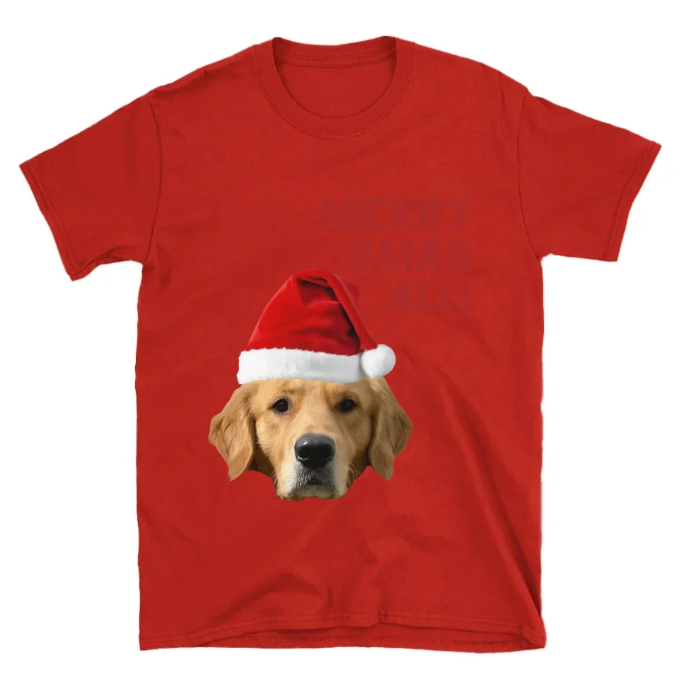 Personalized Merry Xmas Text and Pet in Santa Hat T-Shirt