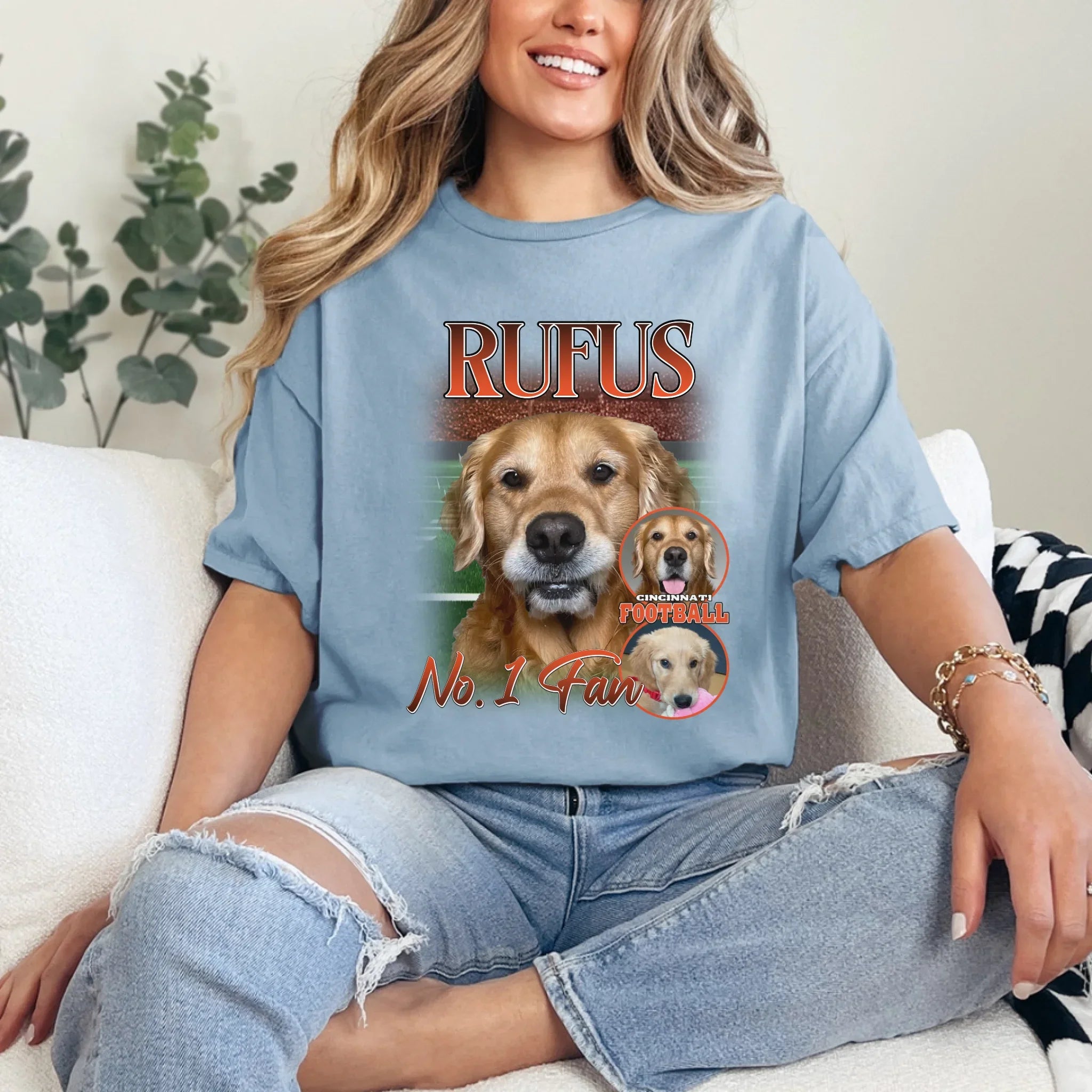 Personalized American Football Custom Pet Photo T-Shirt