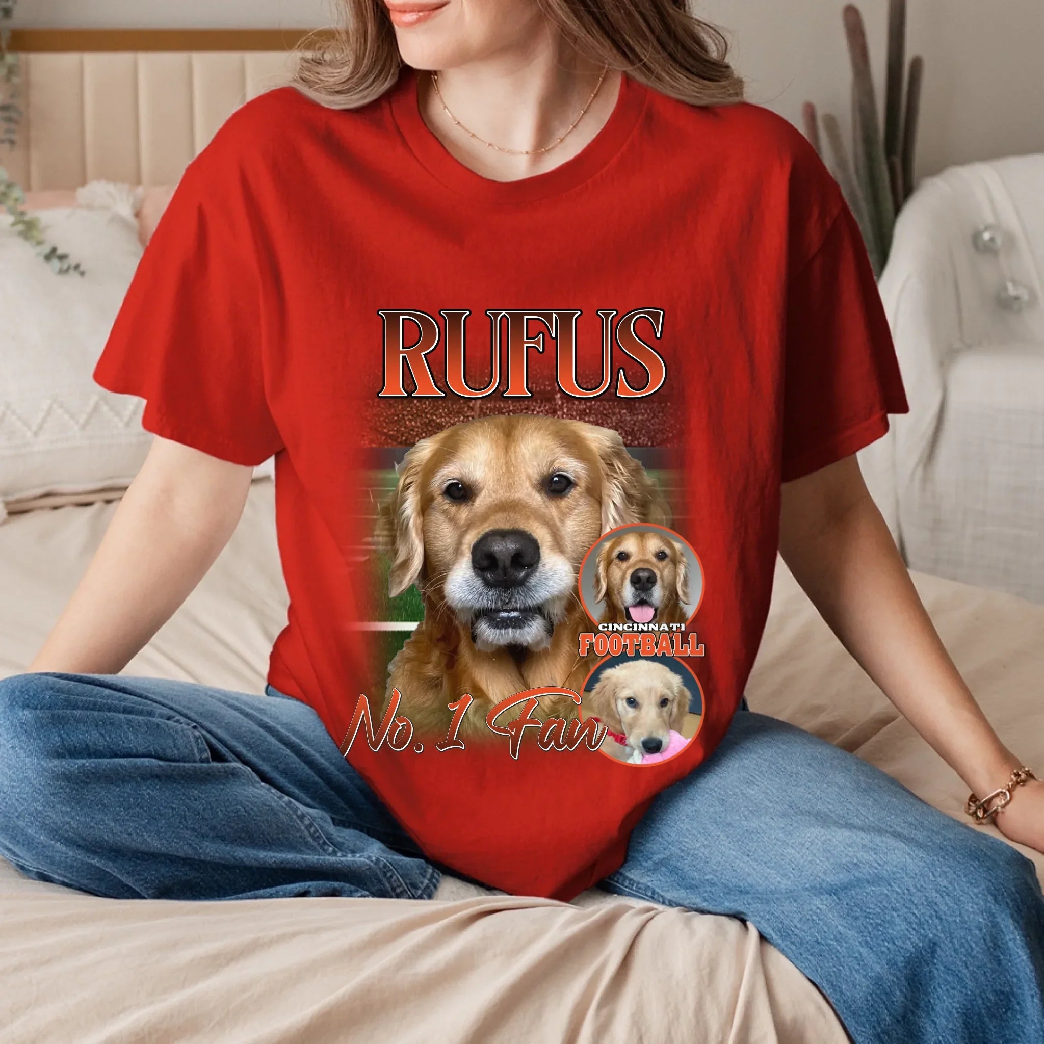 Personalized American Football Custom Pet Photo T-Shirt