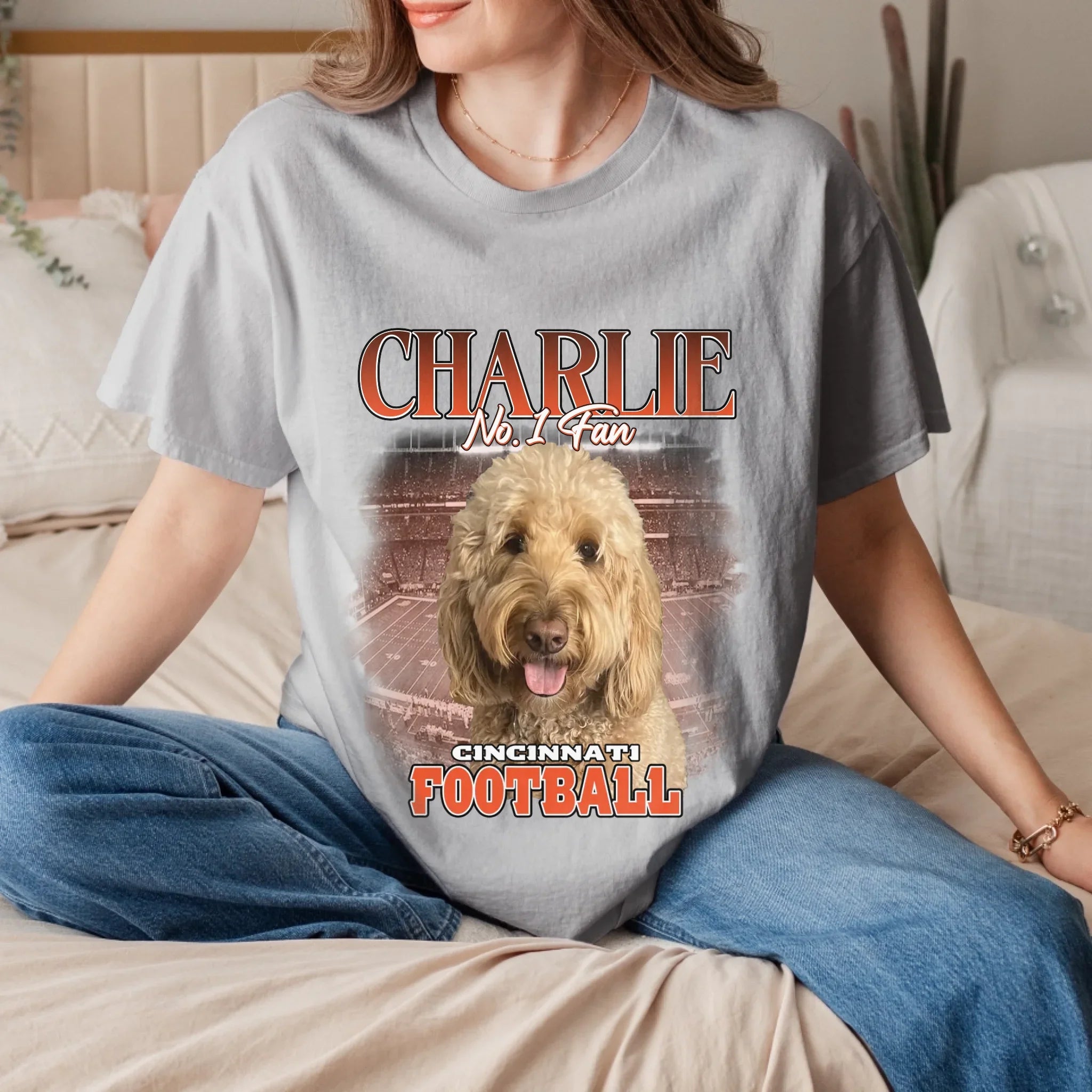 Personalized American Football Fan Pet Photo T-Shirt