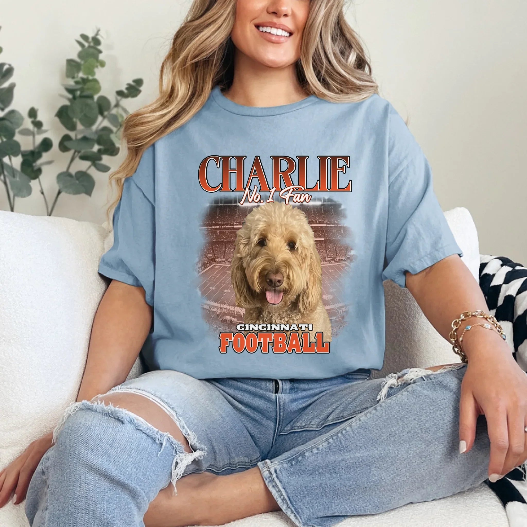 Personalized American Football Fan Pet Photo T-Shirt