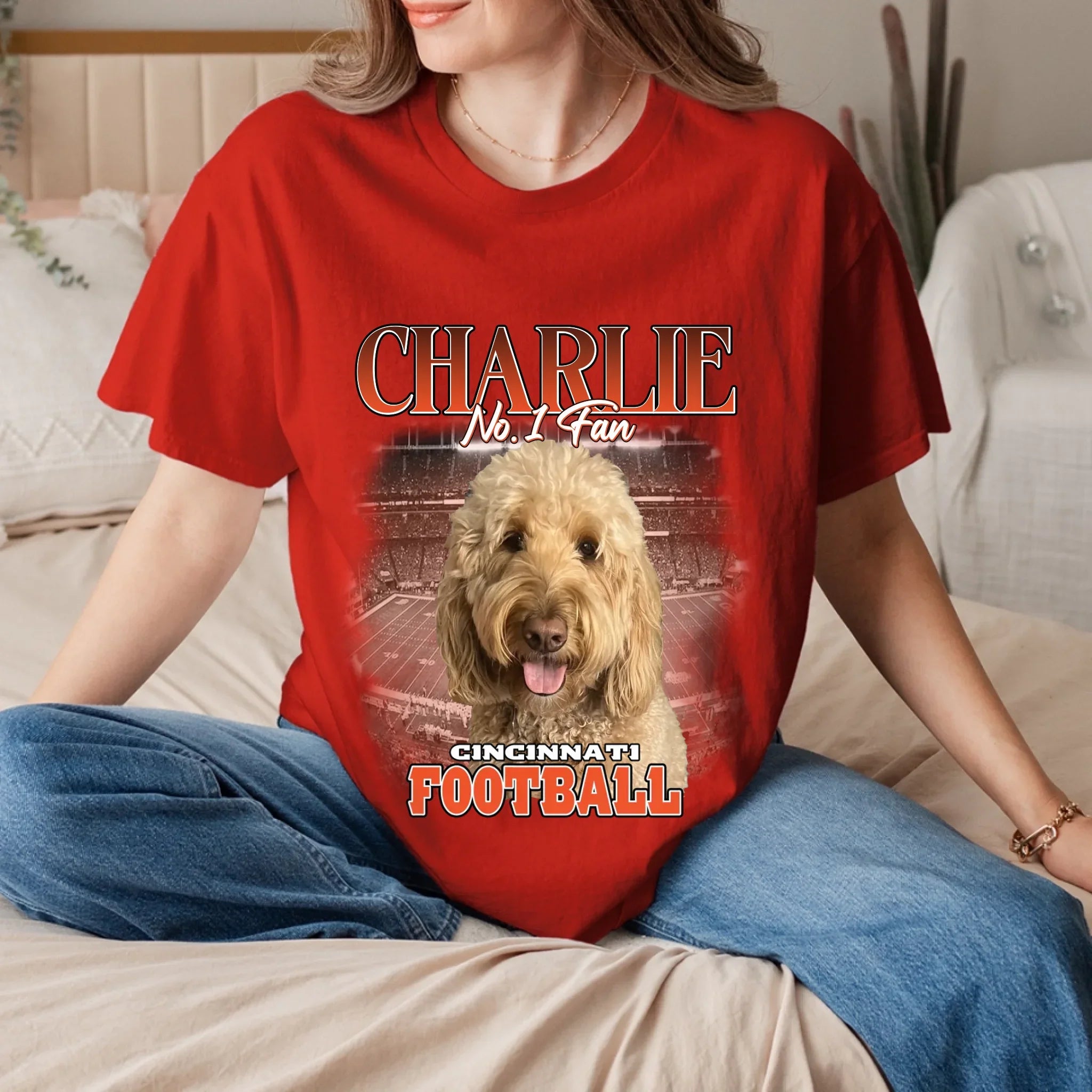 Personalized American Football Fan Pet Photo T-Shirt