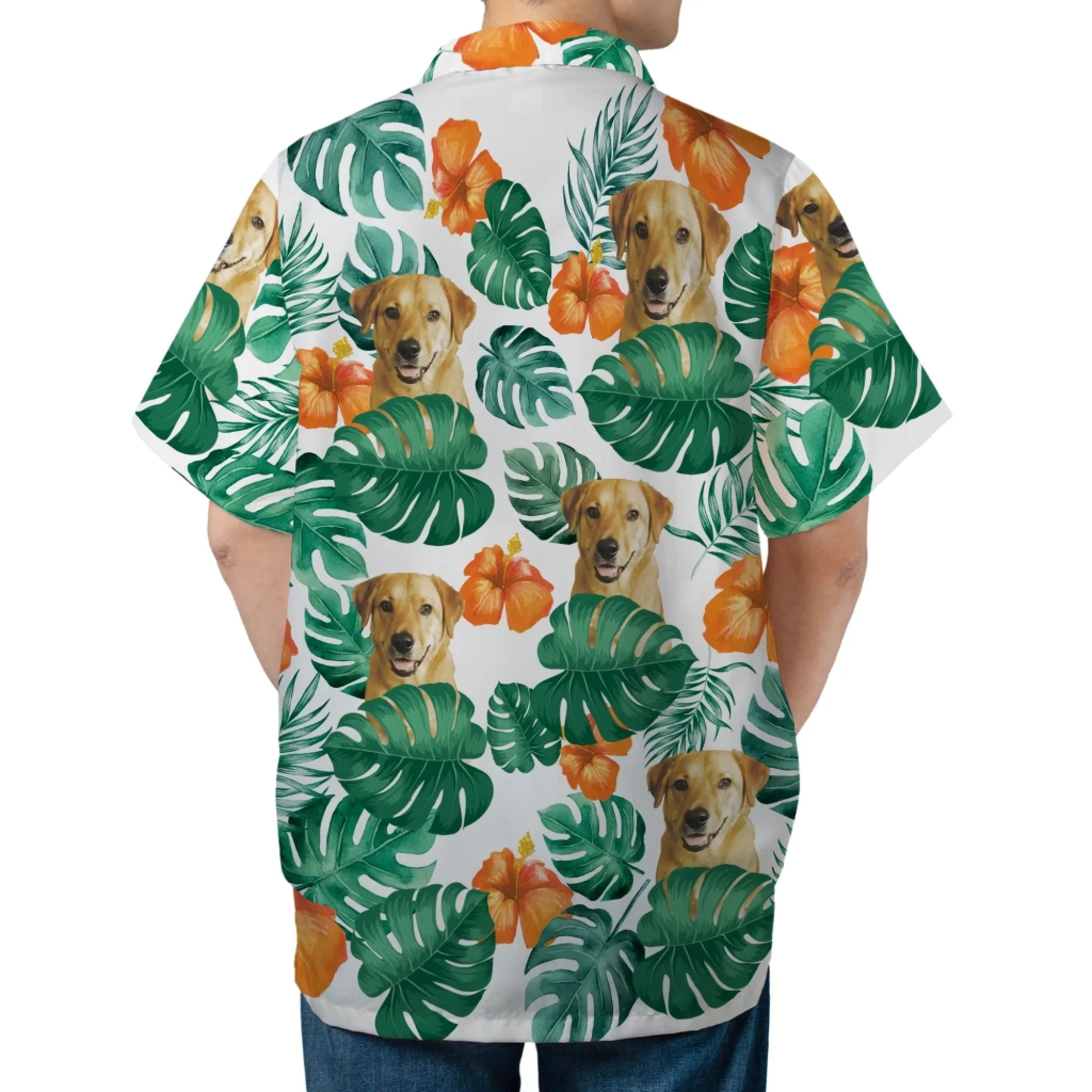 Personalized Pet Face Pattern Hawaiian Shirt (Orange Flower)