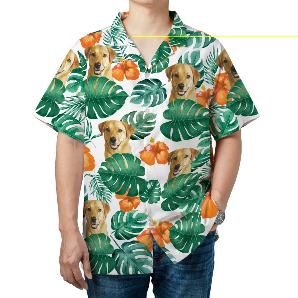 Personalized Pet Face Pattern Hawaiian Shirt (Orange Flower)