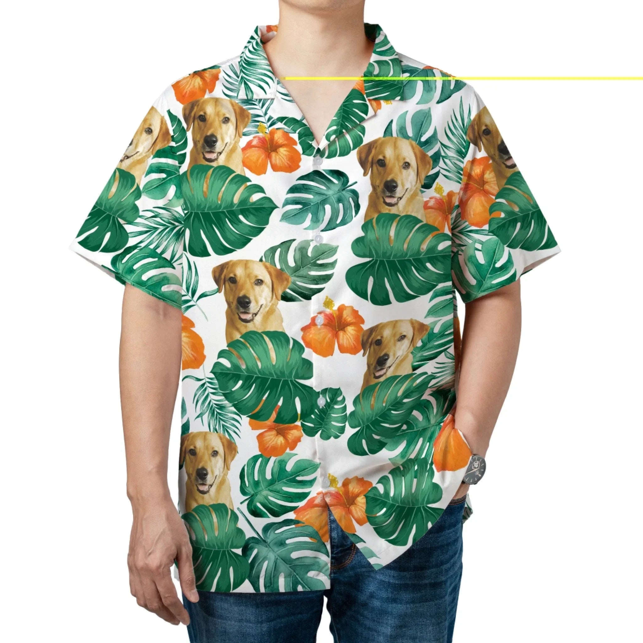 Personalized Pet Face Pattern Hawaiian Shirt (Orange Flower)