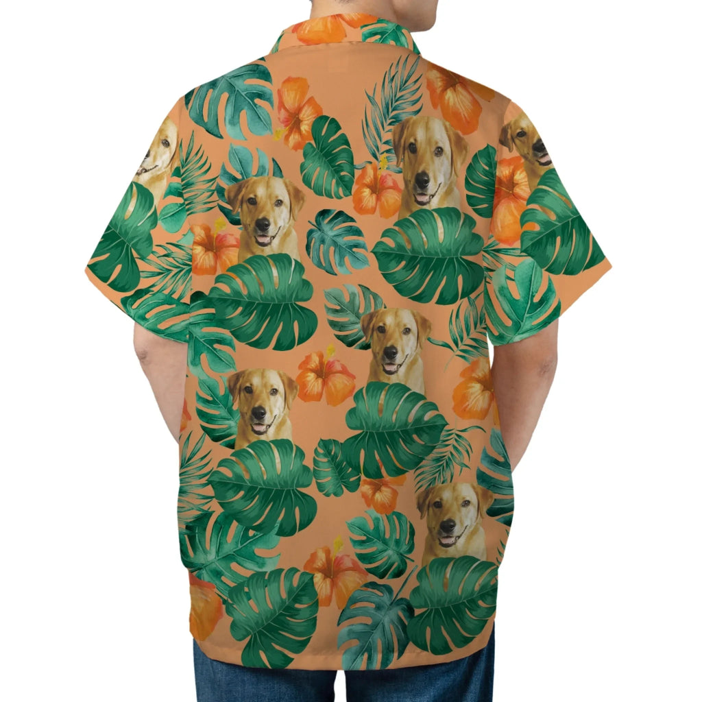 Personalized Pet Face Pattern Hawaiian Shirt (Orange Flower)