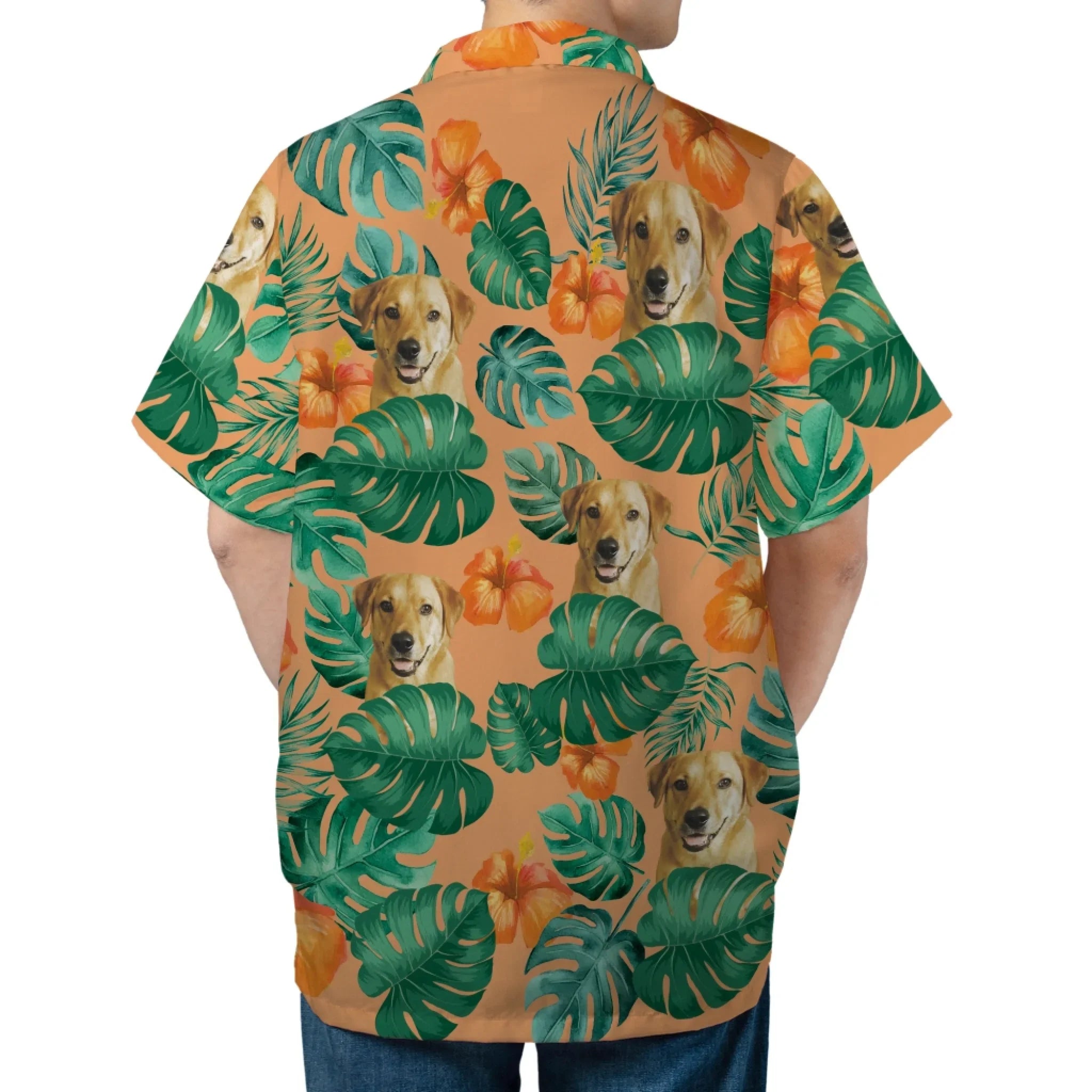 Personalized Pet Face Pattern Hawaiian Shirt (Orange Flower)