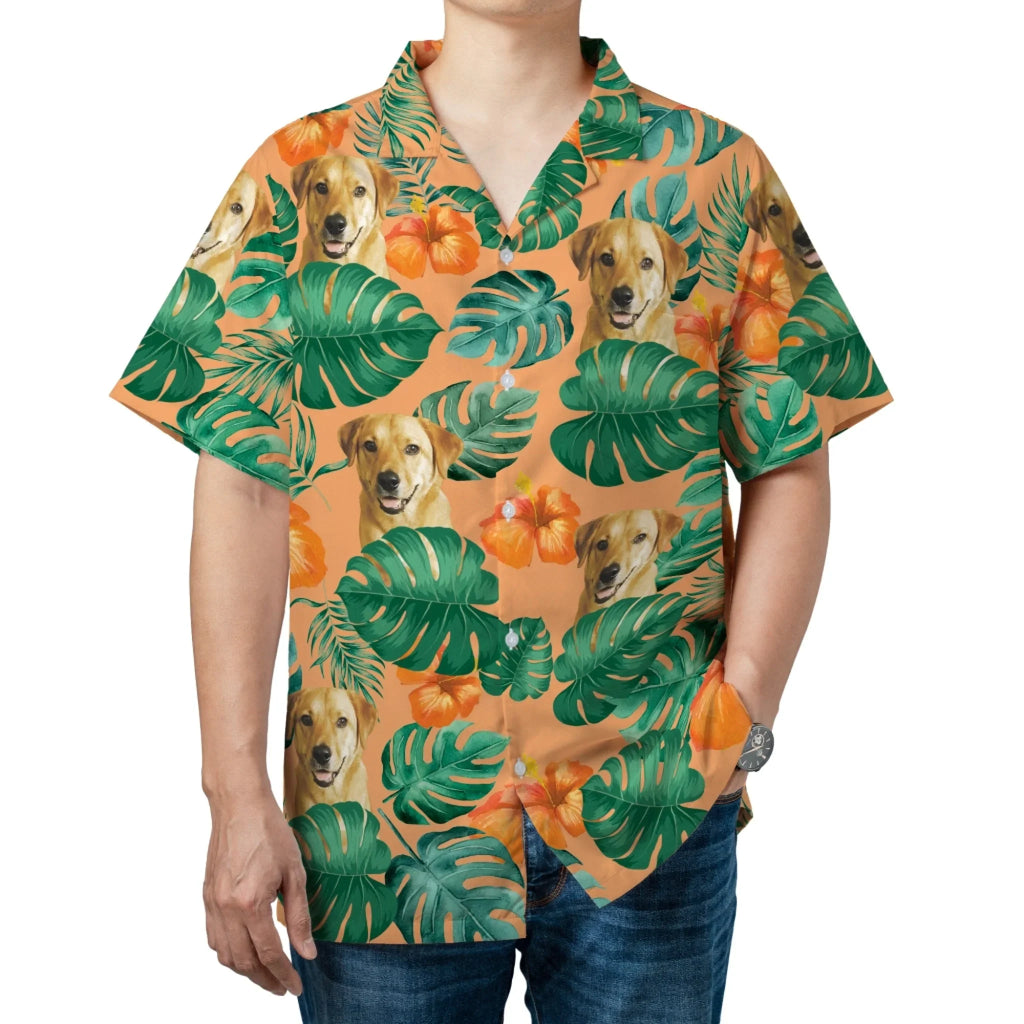 Personalized Pet Face Pattern Hawaiian Shirt (Orange Flower)