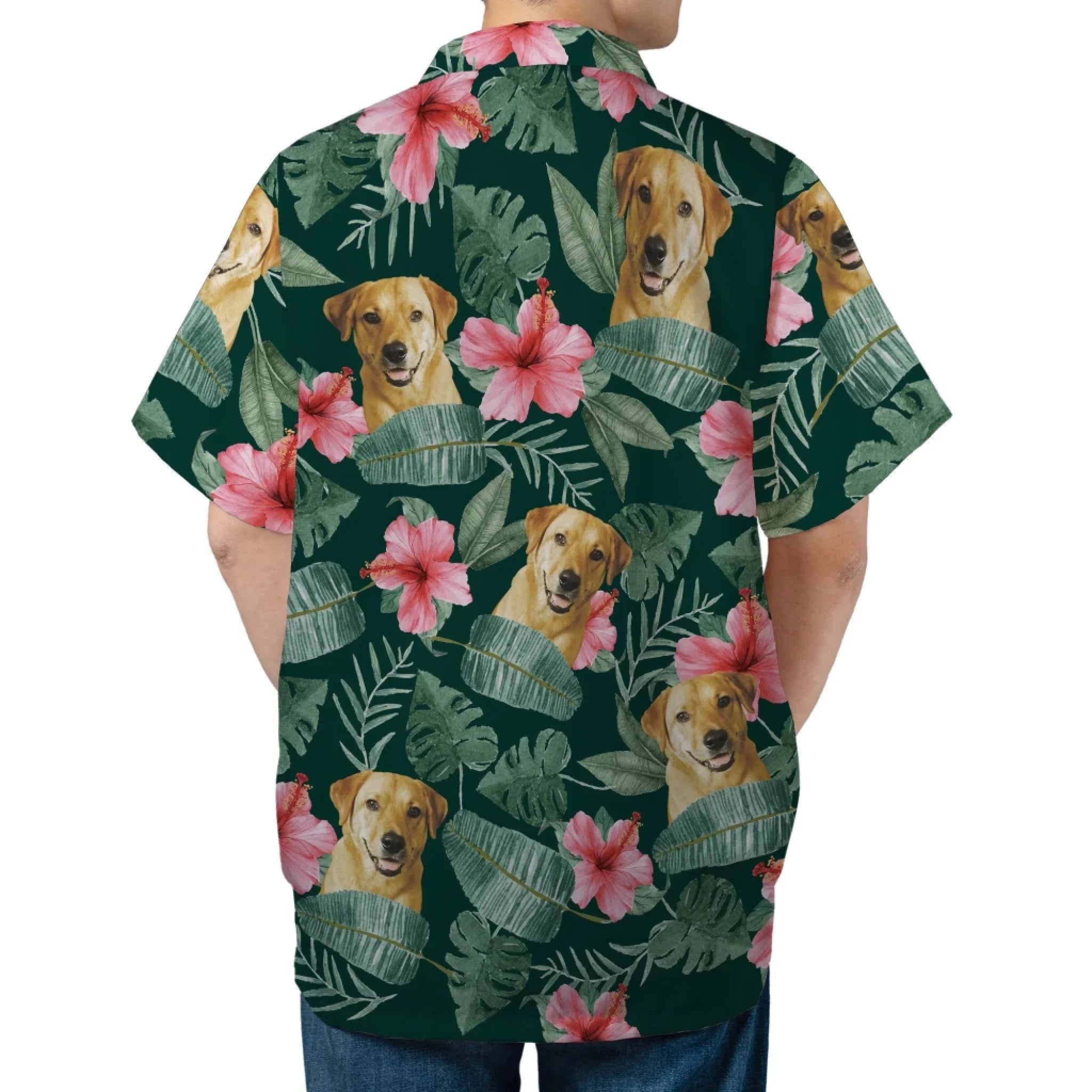 Personalized Pet Face Pattern Hawaiian Shirt (Pink Flower)